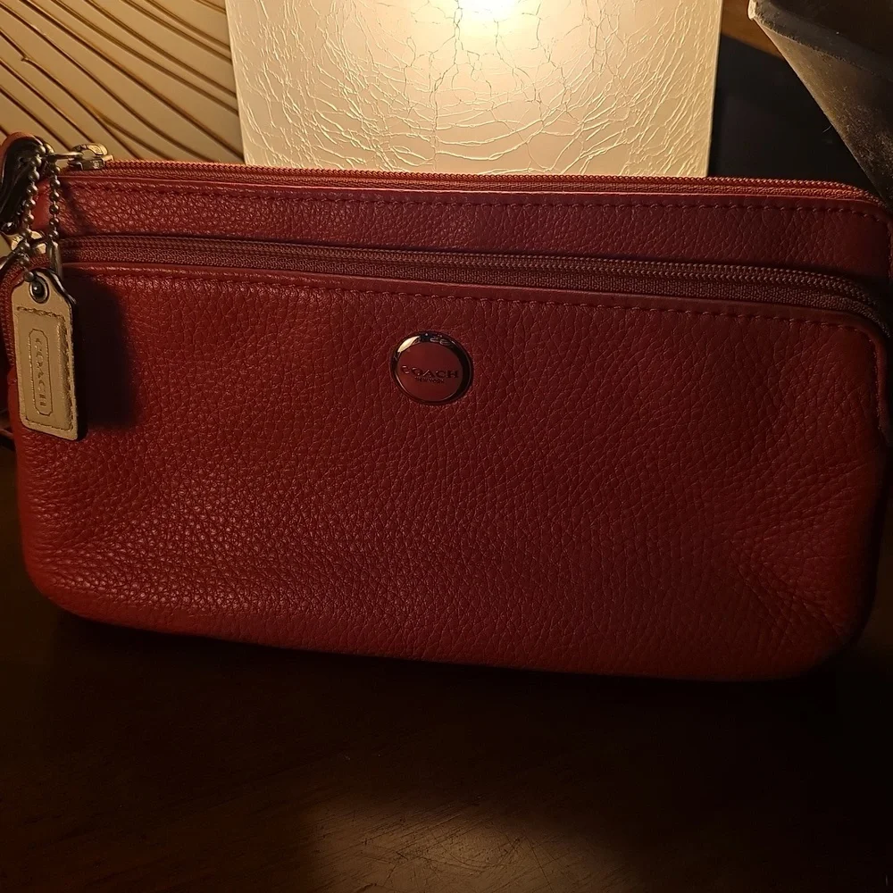 Pink pebble leather large double zip clutch - Picture 1 of 3